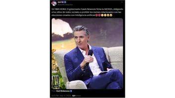 Verificación de Datos: Gob. De California Newsom No Firmó Ley que Prohíbe el Uso de Memes Políticos en Redes -- Ley Excluye Sátira