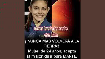 Verificación de Datos: Mujer de 24 Años no irá a Marte en una Misión sin Retorno -- Hasta el 28 de Octubre de 2025 no Hay Misiones Agendadas a Marte
