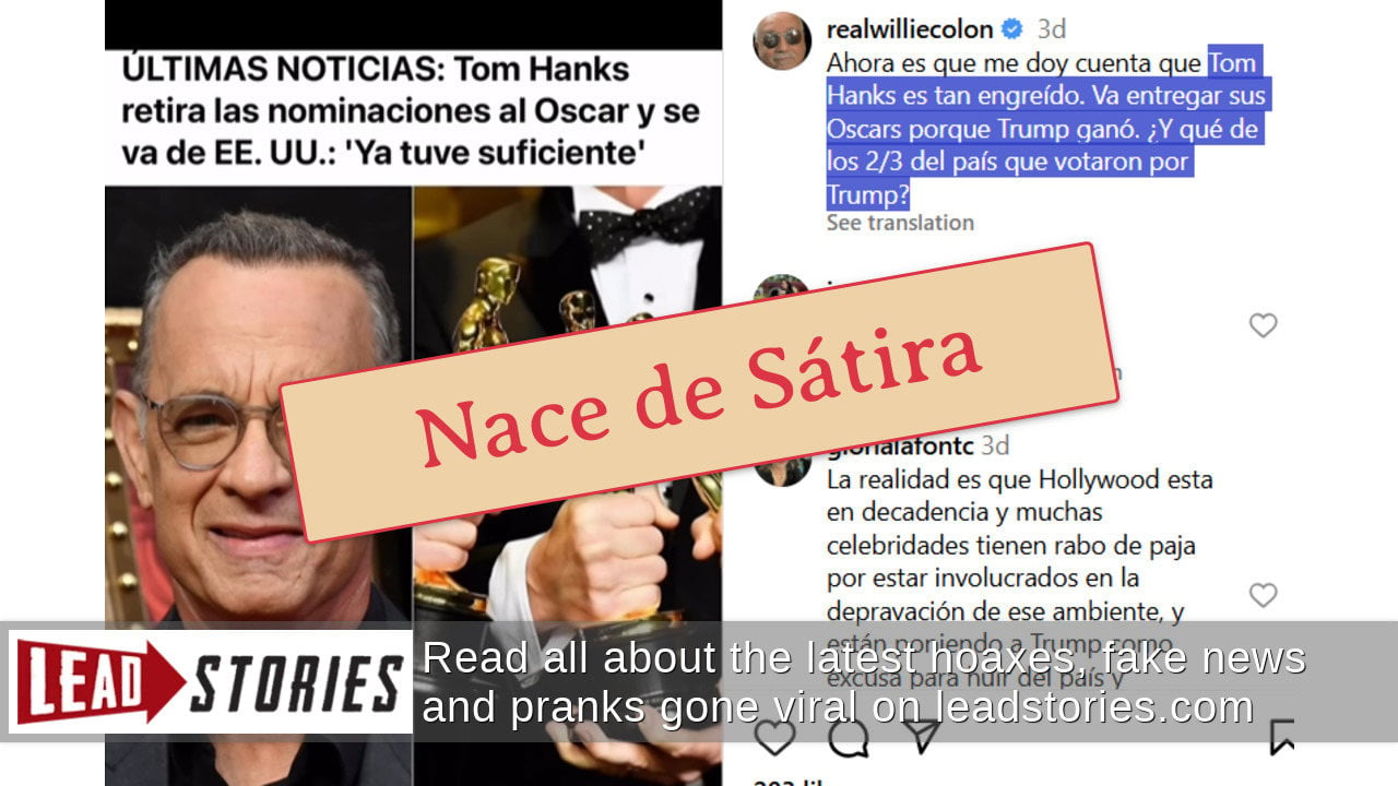 Verificación de Datos Tom Hanks No Ha Renunciado a Nominaciones al